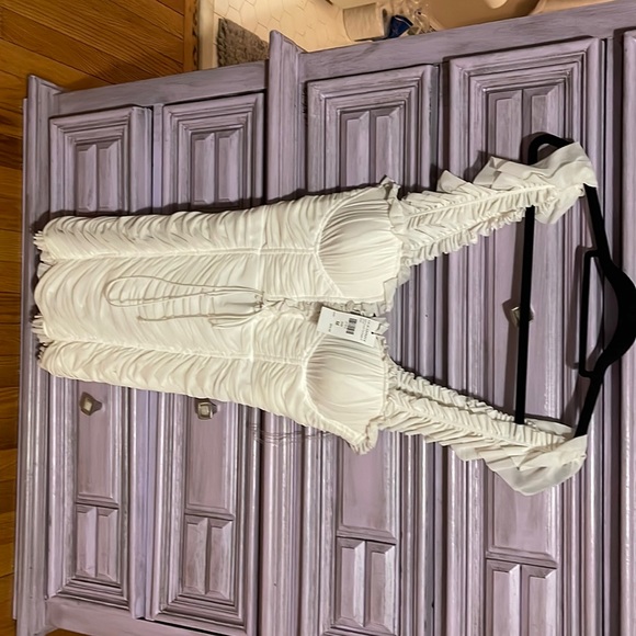 Mini White Ruched Dress - Picture 1 of 4